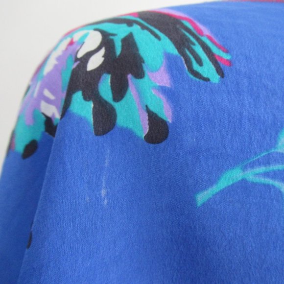 Rectangular Floral Pattern Scarf 10" x 52" Made in Italy, Blue, Purple, Black - Picture 8 of 8